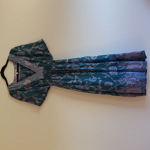 Rebecca Taylor silk dress green boho paisley 10